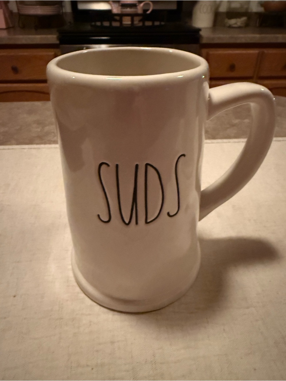 Rae Dunn White Ceramic 'SUDS' Mug - Classic Home beer mug